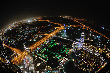 Image showing Panorama of down town Dubai city at night