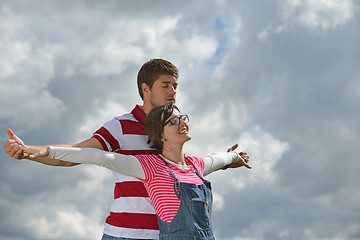 Image showing romantic young couple in love together outdoor