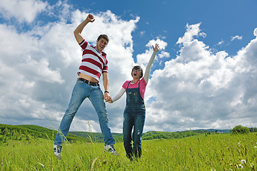 Image showing romantic young couple in love together outdoor