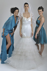 Image showing portrait of a three beautiful woman in wedding dress