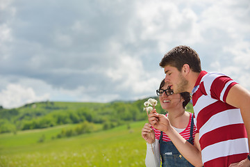 Image showing romantic young couple in love together outdoor