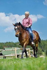 Image showing happy woman  on  horse