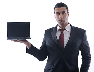 Image showing business man work on mini laptop