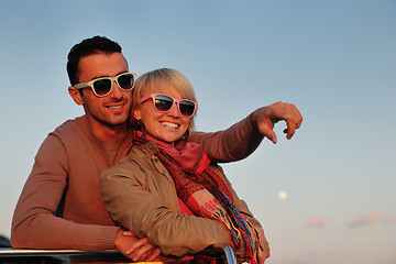 Image showing couple in love  have romantic time on boat