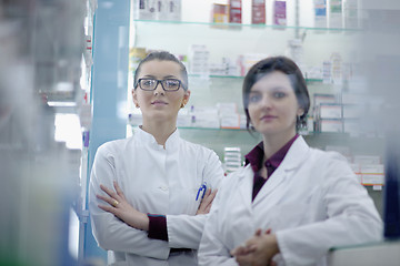 Image showing team of pharmacist chemist woman  in pharmacy drugstore