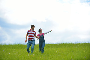 Image showing romantic young couple in love together outdoor