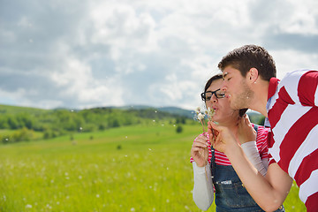 Image showing romantic young couple in love together outdoor