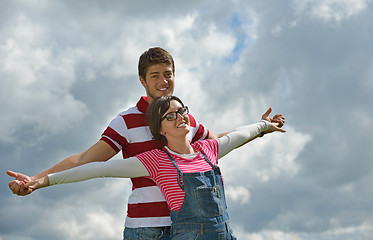 Image showing romantic young couple in love together outdoor