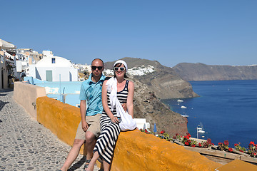 Image showing happy young couple tourists in greece