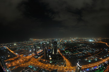 Image showing Panorama of down town Dubai city at night