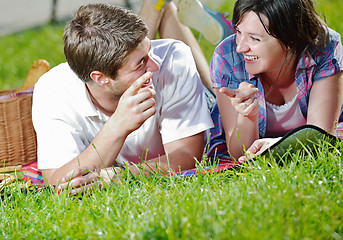 Image showing happy young couple having a picnic outdoor