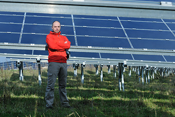 Image showing Male solar panel engineer at work place