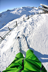 Image showing skiing on fresh snow at winter season at beautiful sunny day