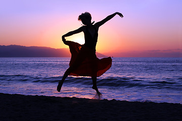 Image showing Jumping at sunset