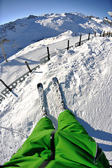 Image showing skiing on fresh snow at winter season at beautiful sunny day