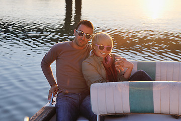 Image showing couple in love  have romantic time on boat