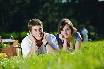 Image showing romantic young couple in love together outdoor