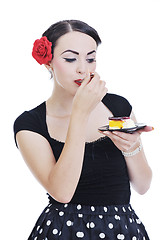 Image showing beautiful young woman eat sweet cake