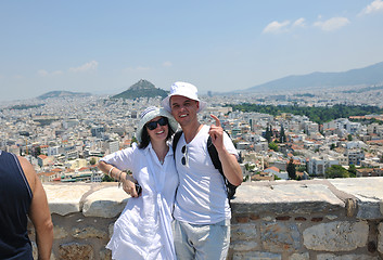 Image showing happy young couple tourists in greece