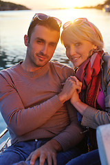 Image showing couple in love  have romantic time on boat