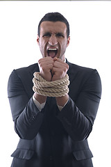 Image showing business man with rope isolated on white background