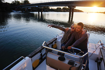 Image showing couple in love  have romantic time on boat