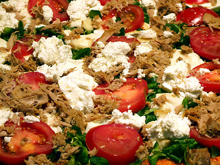 Image showing Huge pizza topping close-up