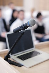 Image showing laptop on conference speech podium