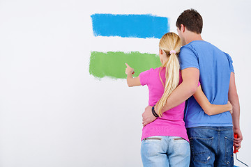 Image showing happy couple paint wall at new home