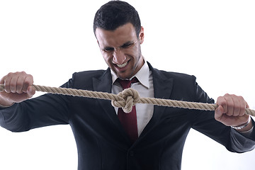 Image showing business man with rope isolated on white background