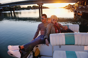 Image showing couple in love  have romantic time on boat