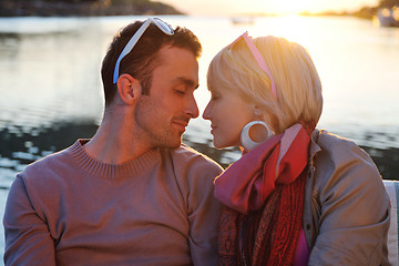 Image showing couple in love  have romantic time on boat