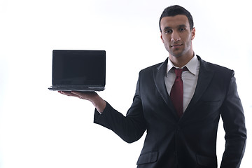 Image showing business man work on mini laptop