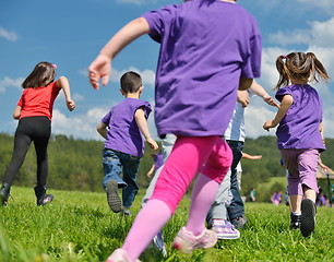 Image showing happy kids group  have fun in nature