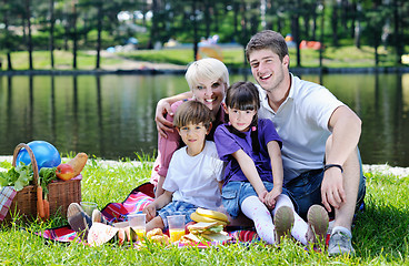 Image showing Happy family playing together in a picnic outdoors