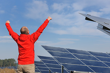 Image showing Male solar panel engineer at work place