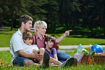 Image showing Happy family playing together in a picnic outdoors