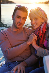 Image showing couple in love  have romantic time on boat