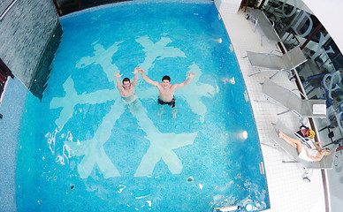 Image showing young people group at spa swimming pool