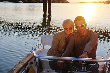 Image showing couple in love  have romantic time on boat