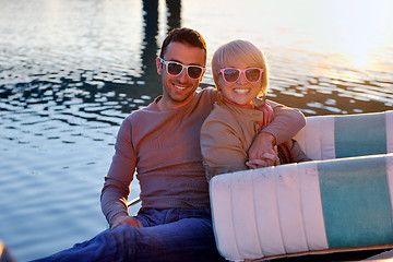 Image showing couple in love  have romantic time on boat