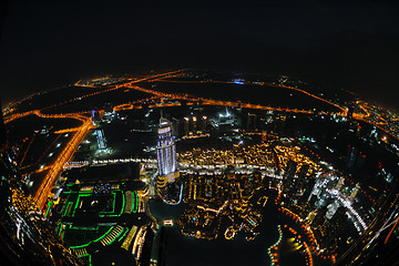 Image showing Panorama of down town Dubai city at night