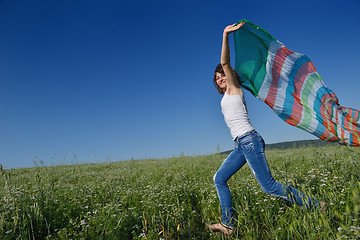 Image showing young woman in wheat field at summer