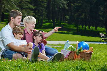 Image showing Happy family playing together in a picnic outdoors