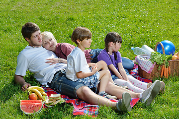 Image showing Happy family playing together in a picnic outdoors