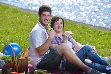 Image showing happy young couple having a picnic outdoor