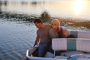 Image showing couple in love  have romantic time on boat