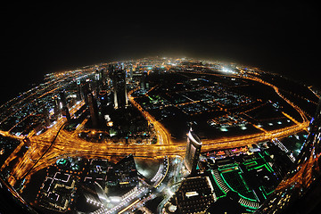 Image showing Panorama of down town Dubai city at night