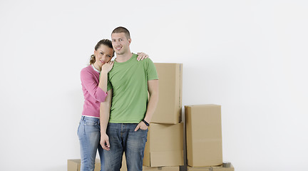 Image showing Young couple moving in new home