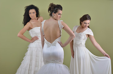 Image showing portrait of a three beautiful woman in wedding dress